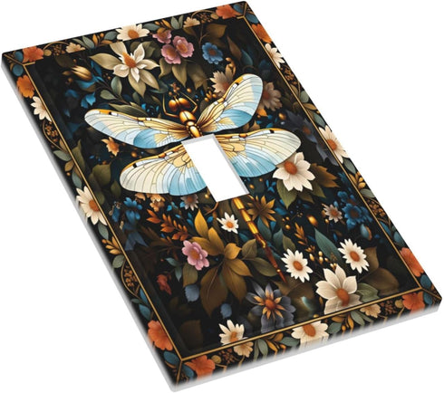HTSAHKV 3 5 Inch Dragonfly Flower Wall Plate Light Switch Cover Single Gang Outlet Faceplate Print Plate Cover X