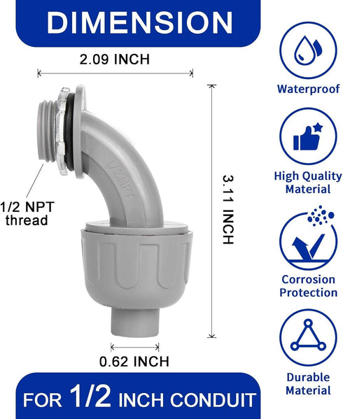 Yariwiz 1/2 Plastic Liquid Tight Conduit 90 Degree Elbow (20 Pack)