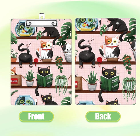 XIHEYUEBANG A4 12.6" 8.9" Cat Bookshelf Clipboard, Cute Decorative Clip Board with Metal Clip Pretty Plastic Clipboards