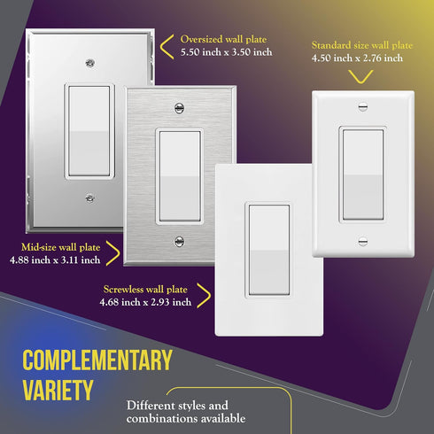 ENERLITES 91150-W-10PCS Decorator Paddle Rocker Light Switch, 10 Pack, Residential Grade, White