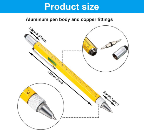 Zonon 3 Pieces Present Pen for Men, Multi-Tool 6 in 1 Mini Ballpoint with Refills for Graduation (Black, Yellow, Silver)