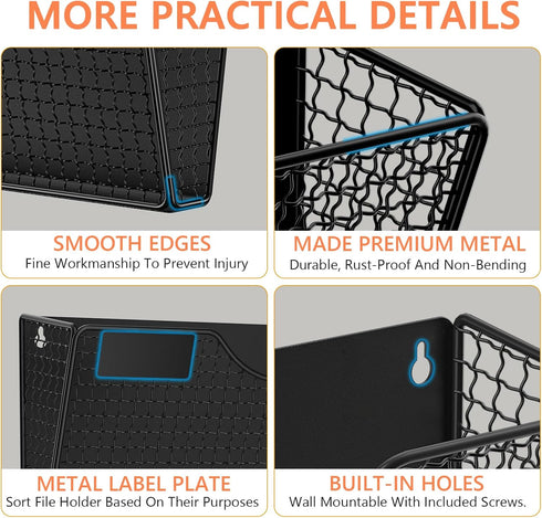 MFTEK Magnetic File Holder, 3 Pockets Wall File Folders, No Drilling Magnetic Paper Holder for Document and Mail