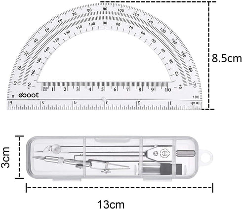EBOOT Student Geometry Math Set, Drawing Compass and 6 Inch Clear Swing Arm Protractors 180 Degree Math Protractor (Argent, Classic) by EBOOT