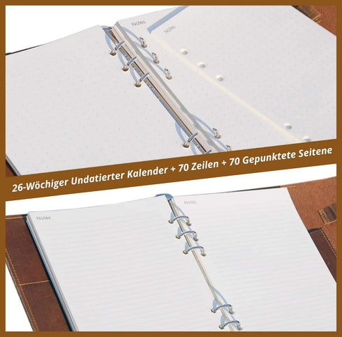Refillable A5 Leather Binder Journal - 8.5x6" 6 Ring Organizer with Pockets, Hand-Crafted Genuine Leather Folio