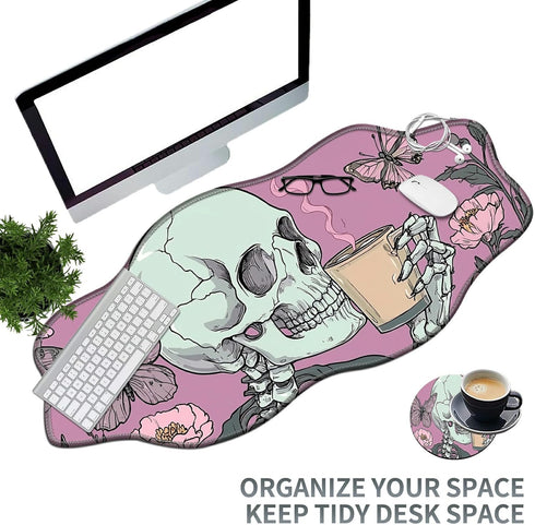 SROJDHFJB 35.4 15.7 inches Skull Coffee Pink Large Gaming Mouse Pad Plus a Coaster, x Desk Mat Extended XXL Mousepad