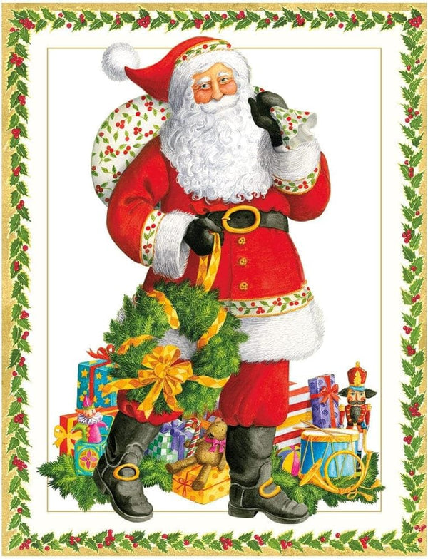 Jolly St. Nick Boxed Christmas Cards - 16 Cards & 16 Envelopes for Holiday Greetings