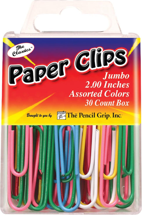 Pencil Grip The Classics Paper Clip, Assorted Colors, 2.0 Inch, 30 Count Box (TPG-238)