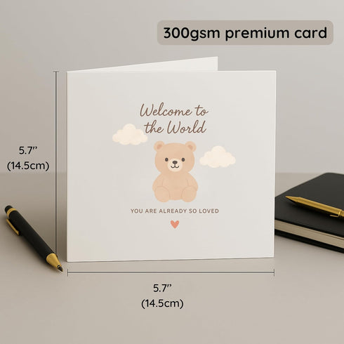 TEEMI 5.7x5.7 300gsm -Welcome to the World Baby Card New Baby Congratulations Card with Teddy Bear Design Baby Shower