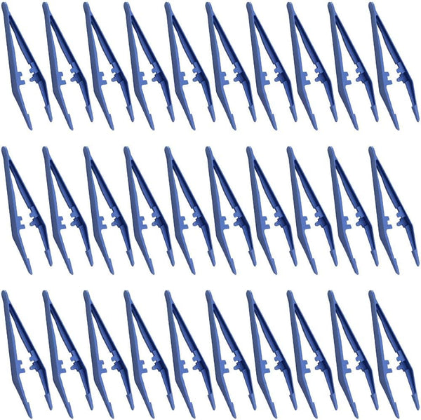 30PCS Disposable Tweezers 13cmx2.3cm, Plastic Clips for Medical First Aid Kit, Crafts, and Laboratory Use