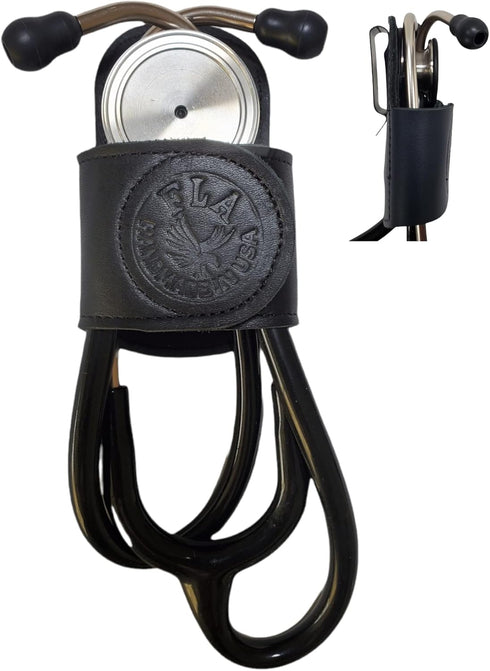 Stethoscope Holder Pro with Clip, Handmade in USA Genuine Leather, Perfect for Physicians, Nurses & Medical Students