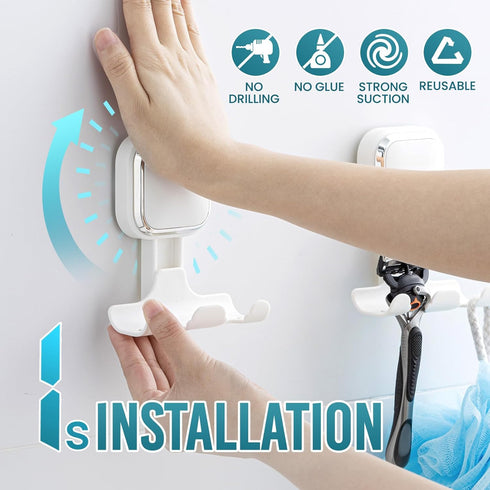 2 Pack, TAILI Suction Cup Razor Holder for Shower Wall Versatile Suction Cup Hooks for Razor, Towel, Loofah, Squeegee