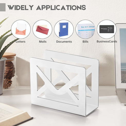 Desktop Metal Mail Holder, Modern Black Letter Organizer for Desk with Cutout Envelope Design