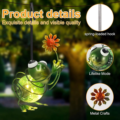 Yamodoor Frog Solar Outdoor Hanging Lantern Creative Small Sculpture Lights Durable Waterproof Lamp Suitable