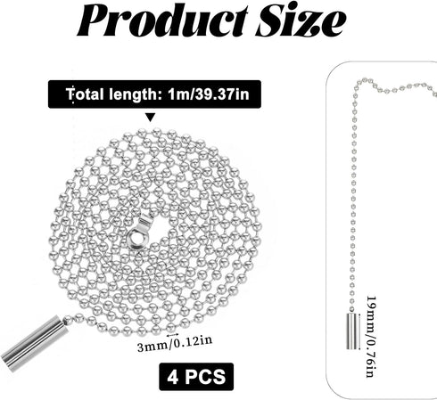 Tucnoeu 4 3mm Pcs Pull Chain String Extension with Connector, Extra Long Rust Proof Fan Pull Chain Extension