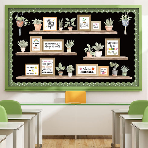 Pajean Bookshelf Bulletin Board Plant Motivational Positive Classroom Decoration Greenery Potted Cutouts for Back