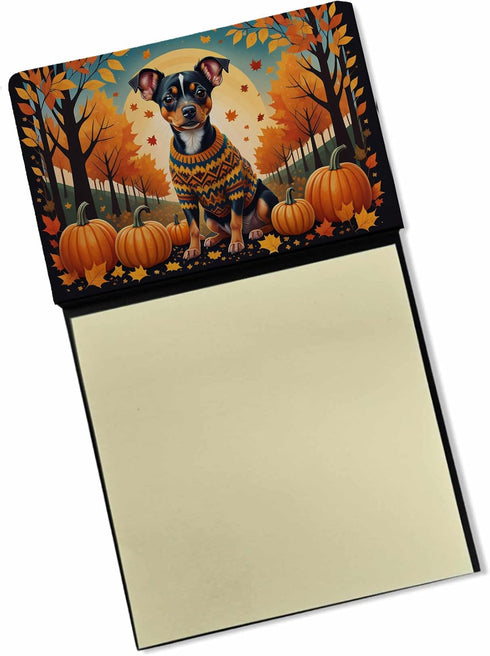 Caroline's Treasures Miniature Pinscher Fall Sticky Note Holder, Refillable Dispenser, Self-Sticky Note Pads