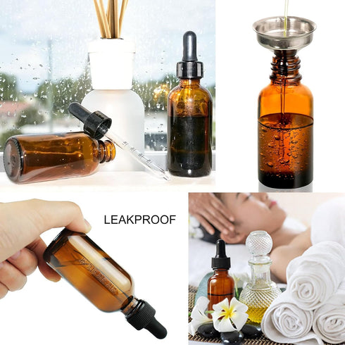 28 Pack 2oz Amber Glass Tincture Bottles with Dropper, Funnels & Labels for Homemade Essential Oils, 60ml