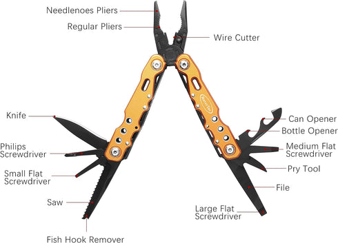 Gifts for Dad Husband Boyfriend Gifts for Him Unique Birthday Gifts for Men RoverTac 14 in 1 Multitool Pocket Knife Pliers Screwdrivers Saw Bottle Opener Perfect for Camping Survival Hiking Repairs by RoverTac
