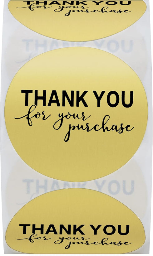 Hybsk Gold Foil Thank You for Your Purchase Stickers 1.5" Round - 500 Labels per Roll (Gold)