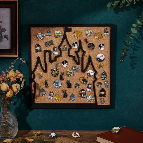 BENECREAT Square Castle Cork Board, 11.8x11.8inch Wall Mounted Bulletin Display Board with Black Frame for Brooch Pin