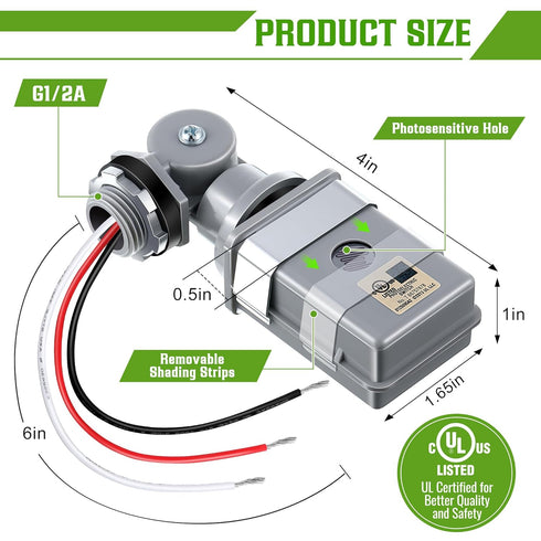 1 Pack 120VAC 50/60 IP54 Photocell Sensor for Outdoor Lights, Hz Photocell Waterproof, Swivel Mount Photocells, Dusk