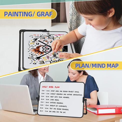 Dry Erase White Board, 8" x 12" Magnetic Desktop with Stand, Includes 6 Markers, 6 Magnets, and 1 Eraser for Home,