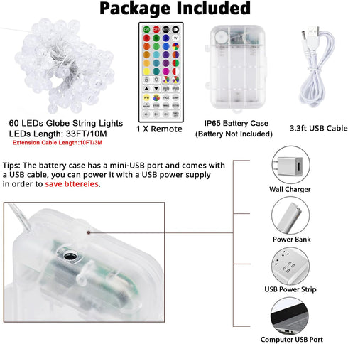 33FT 24 60 OMIKA Battery Operated String Lights, Colors +Warm White LEDs Battery Operated Christmas Lights, Indoor