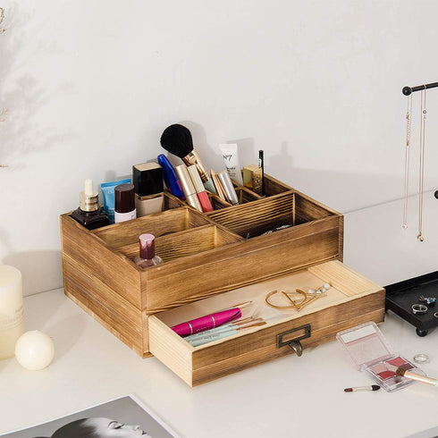 Liry Products Rustic Wooden Organizer Cosmetic Storage Cabinet Makeup Display Box Office Supplies Desktop Vanity