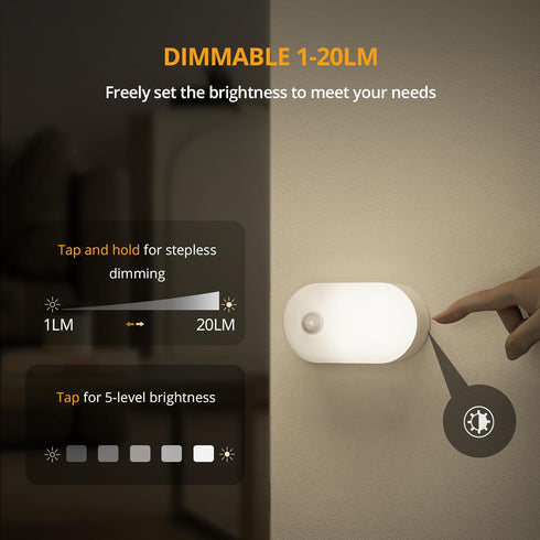 Closet 1-20LM 2-Pack Lyridz Rechargeable Motion Sensor Night Light, Cool White LED Stick-on Light with Dusk to Dawn
