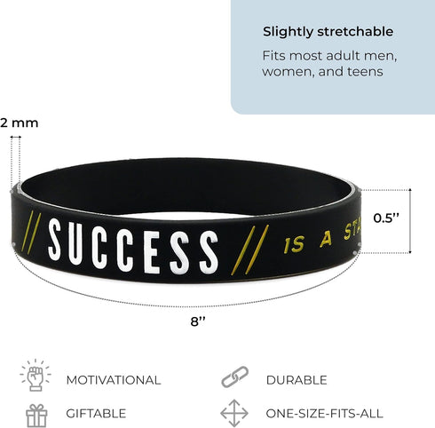 Inkstone - 10-Pack Motivational Silicone Rubber Wristbands - Success, Focus, Believe - Unisex Adult Size