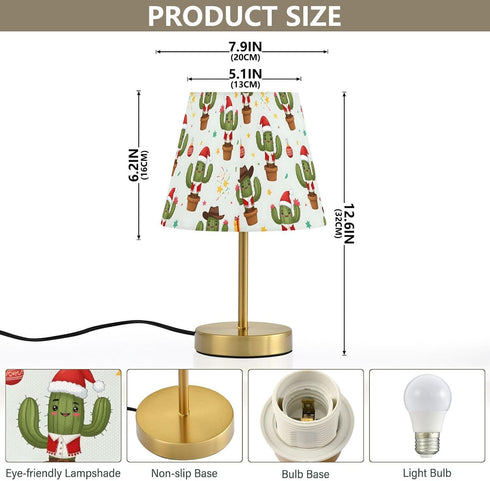 (Bulb Included),7.9x12.6in Table Lamp Christmas Cute Cactus Pattern with Hats Desk Lamp with Fabric Shade Tablelamp