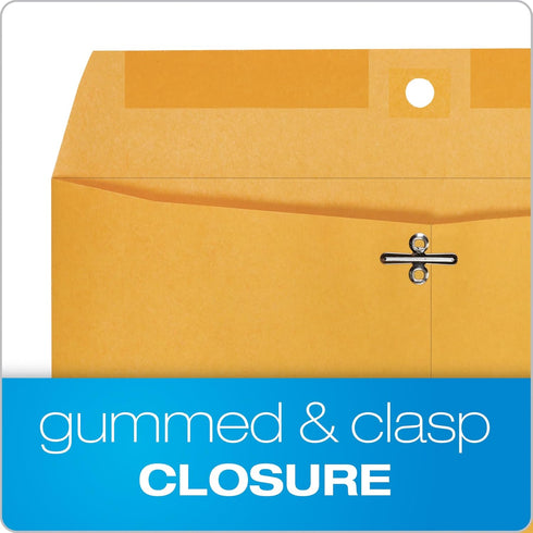 Quality Park 10 x 13 Clasp Envelopes, Brown Kraft, 100/Box, Gummed, Moisture-Activated Adhesive