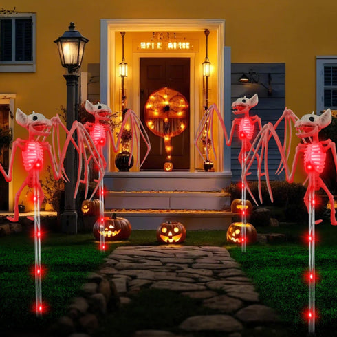 BeHiller 2PCS Set Decorations,3D of Solar Garden Lights Outdoor for Halloween RED Scary Bat Realistic Skeleton Decor