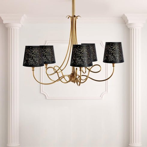 Clip-Bulb 5.90X5.90X5.51 Inch Angoily Hollow-Out Black Cloth Lamp Shade, Floor Lamp Stylish Light Cover, Light