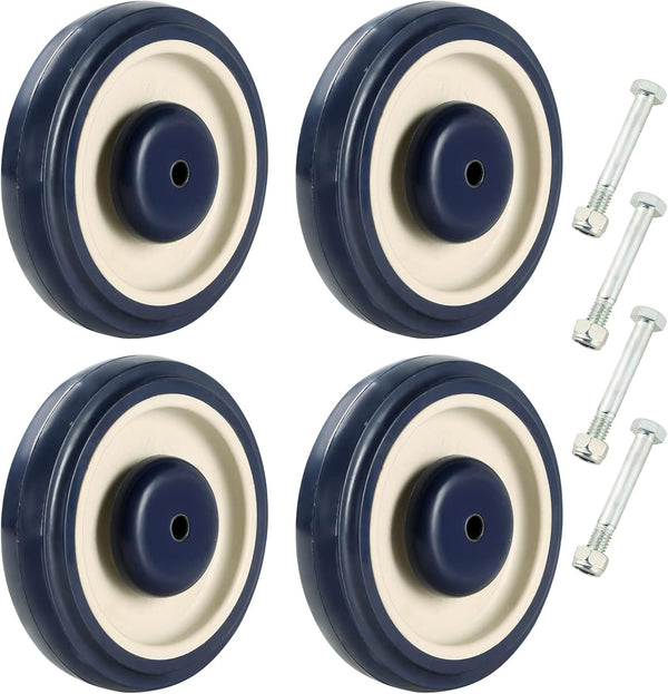 ATPEAM Shopping Cart Wheel Replacement Kit - 5" Polyurethane Wheels with Double Ball Bearing, Pack of 4