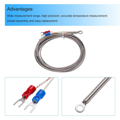 MECCANIXITY PT100 K Type Thermocouple Temperature Sensor, 5mm Ring High Temperature Probe, 10ft Wire, 0 to 600°C