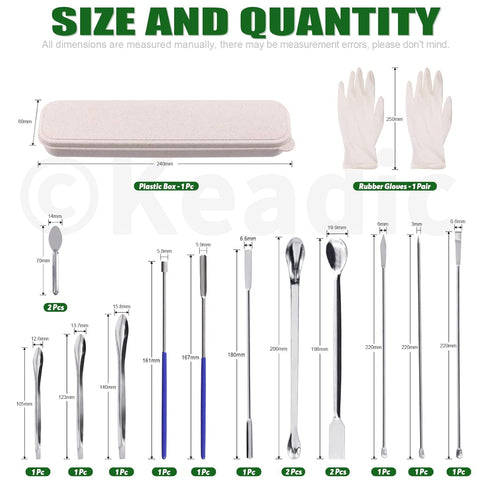Keadic 17Pcs Stainless Steel Micro Sampling Spoon Lab Spatulas Assortment Kit, Double Ended Square Tail Micro Spoons Sampling Scoop U-Shaped Capsule Filling Spoon Tamper Tool for Laboratory Reagent