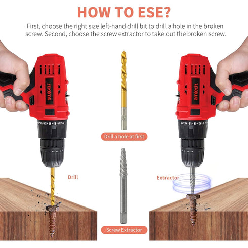 10-Pieces Screw Extractor Set, Left-Hand Drill Bit 37# Cr-Mo & 6542 HSS Steel Cobalt, Easy Out Broken Bolt Remover Tool