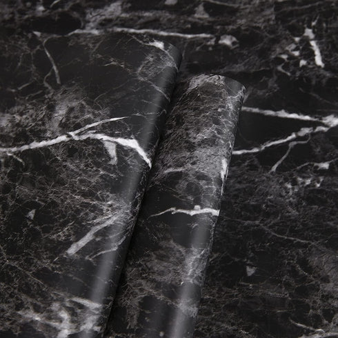 Abyssaly Black Marble Paper, Granite Wallpaper 15.7" X 118", Countertop Peel and Stick Self Adhesive