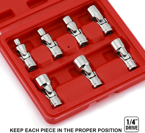 EMENTOL 7PCS 1/4" Drive Universal Joint Socket Set, 6 Point, SAE Flex Socket Set, Swivel Head