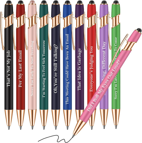 Snarky Funny Office Pens, 12 Pcs Negative Sarcastic Hilarious Quotes Ballpoint Pens with Stylus Tip (Style 1, 12)