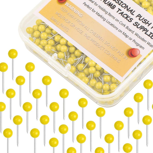 Map Tacks 1/8-Inch Assorted Color Beads Head, 500-count Push Pins (Yellow)