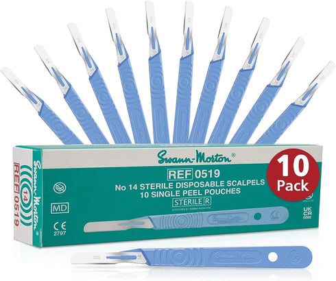 Swann Morton #14 Disposable Surgical Scalpel with Blade - Sterile Dermaplane Blade