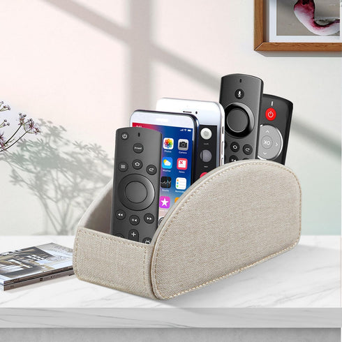 5 Remote Control Holder PU Leather TV Remote Caddy for Table, Compartments Nightstand Organizer for Bedroom