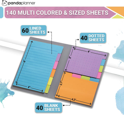 Panda Planner Sticky Notes Set – 140 Assorted Spring Colors with Dotted, Lined, Blank & Tabbed Notes