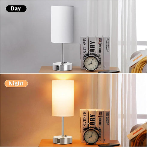 ZJOJO Table Lamp for Bedroom Set of 2, Small Bedside Lamps with 3 Way Dimmable Rocker Switch and AC Outlet, Nightstand