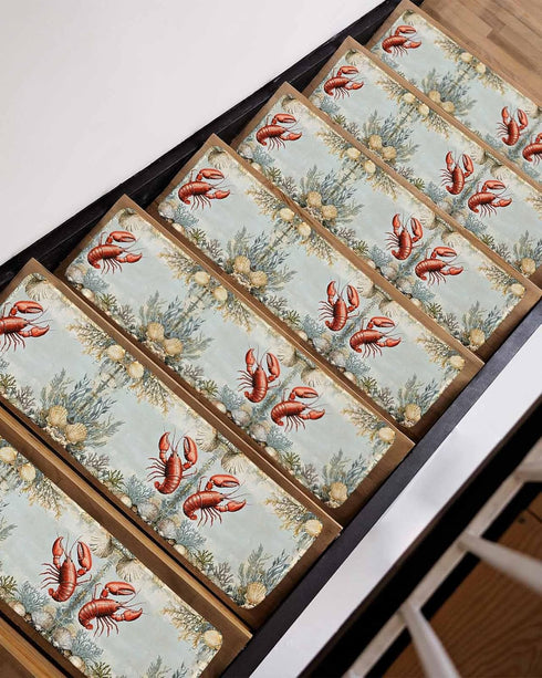 BOHOOSKYLAR 4 8"x30" Marine Life Stair Treads Lobster Shell Coral Blue Background Indoor Non Slip Peel and Stick Stair