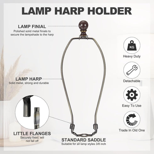 2 Set 12" 1.46" PATIKIL Lamp Shade Harp Holder, Heavy Duty Detachable Lampshade Brackets with Height Solid Metal Finial