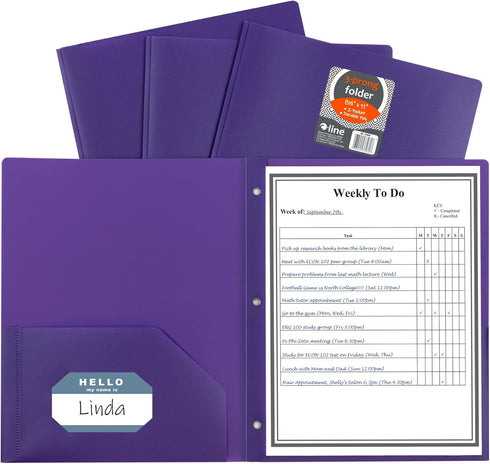 C-Line 2-Pocket Poly Folder with Prongs, Letter Size, Purple