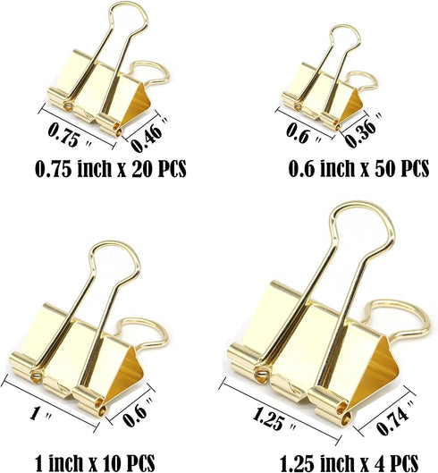 Binder Clip, Paper Binder Clips, Paper Clamps Assorted Sizes, (Large, Medium, Small, X-Small) Paperclips for Office School, 84 Pack (Gold) by YCVIORING